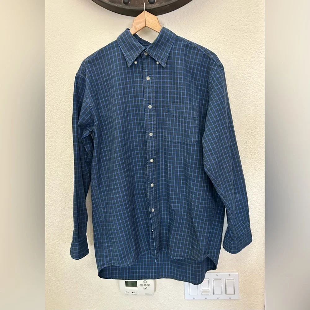 J Crew Shirt Mens Medium Blue Plaid Button Up Long Sleeve Cotton
